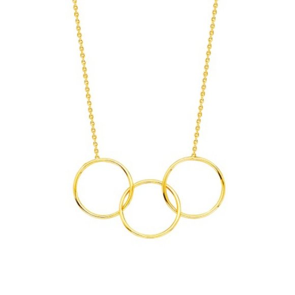 14K Solid Yellow Gold Triple Circle Necklace